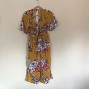 Mustard and floral mid-shin jumpsuit